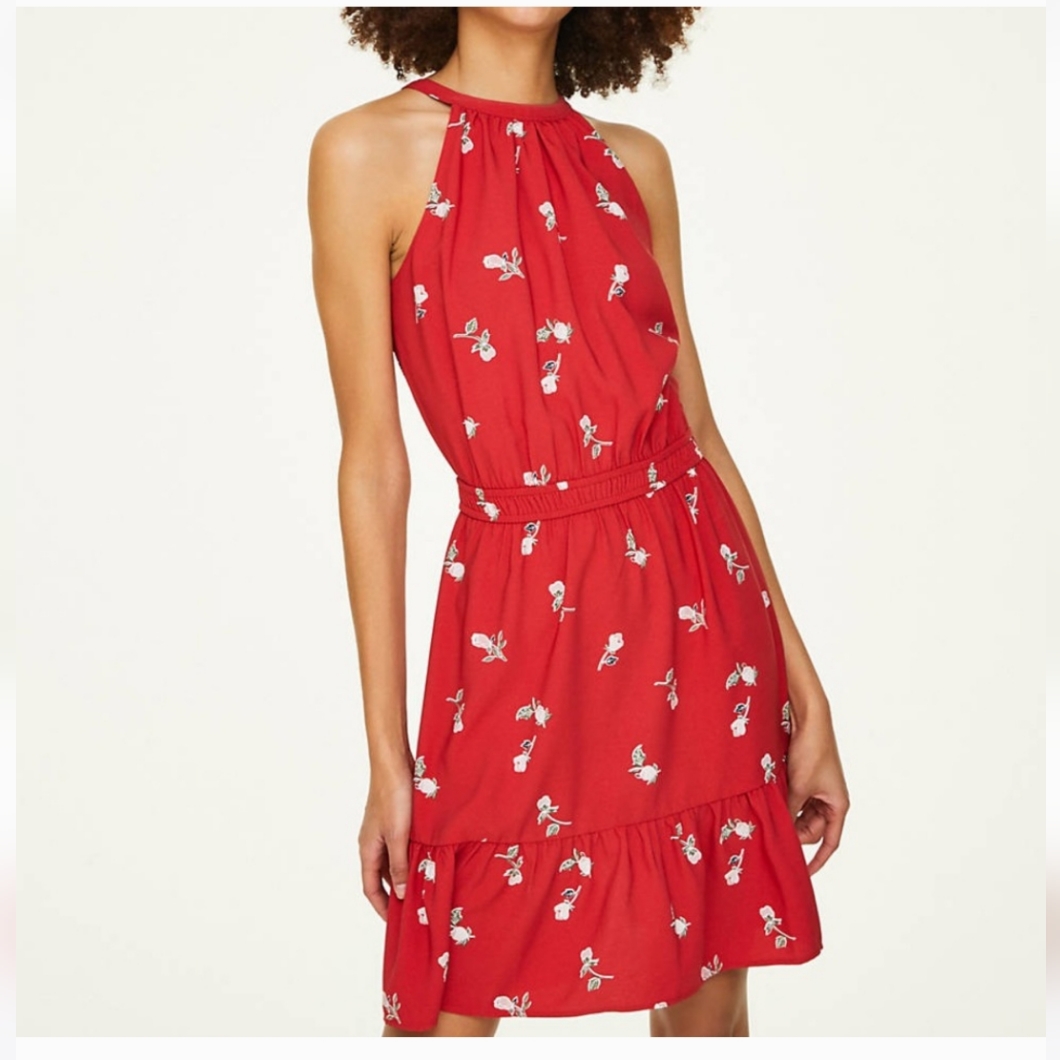 Nwot Red High Neck Tiered Dress